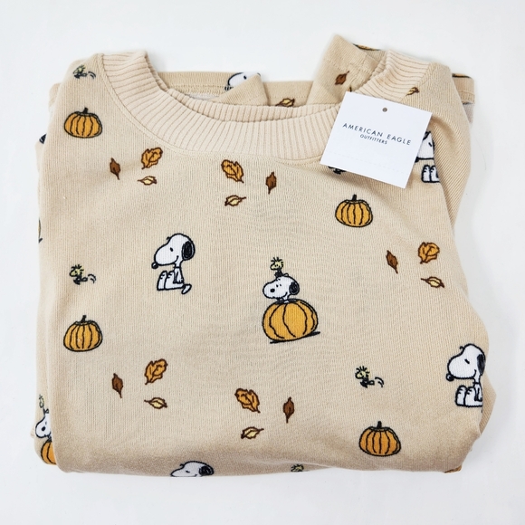 NEW American Eagle Peanuts Fall Pumpkin Plush Snoopy & Woodstock PJ Set XXL - Picture 5 of 7